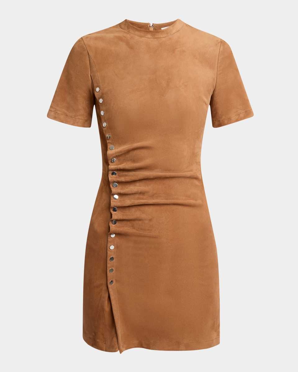 Snap-Gathered Suede Mini Dress